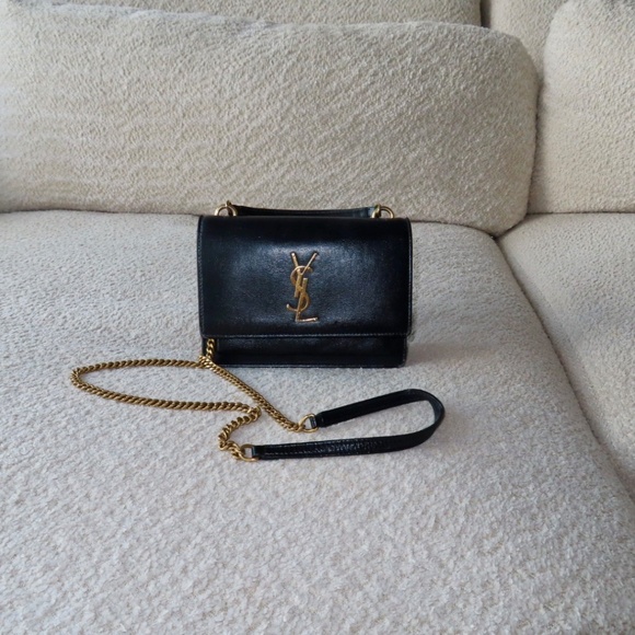 AUTHENTIC SAINT LAURENT 2020 BLACK LEATHER SUNSET WALLET ON CHAIN BAG WITH STRAP - Picture 6 of 11